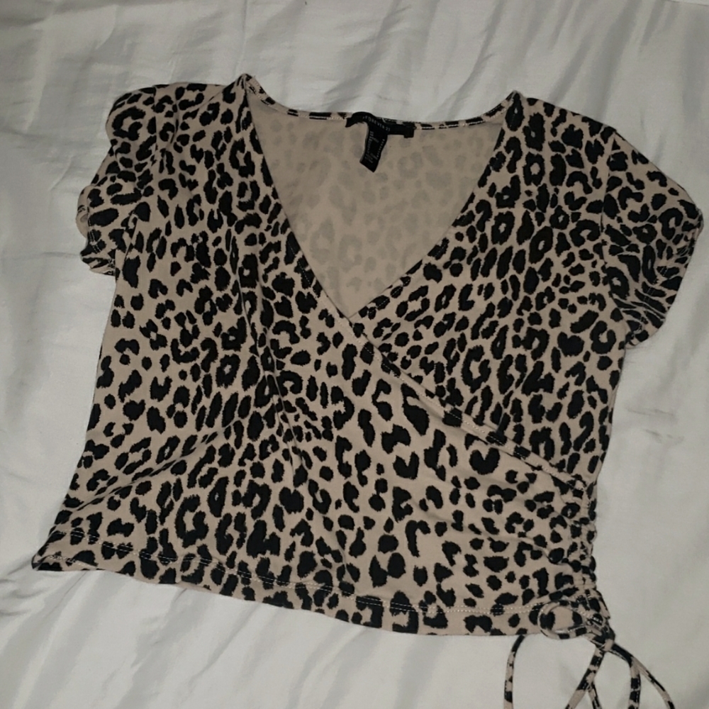 Forever 21 Animal Print Crop Top Beige and Black